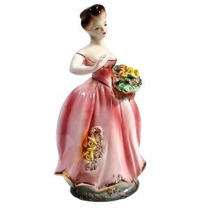 Vtg 8" 1950s Josef Style Lady Pink Gold Ball Gown Dress Holding Bouquet …